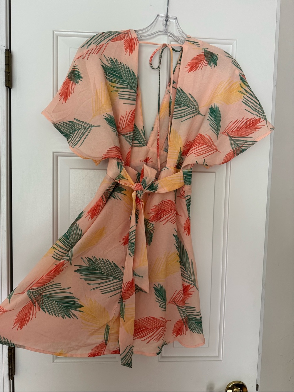 Floral Palm Print Mini Dress in Peach - Picture 3 of 6